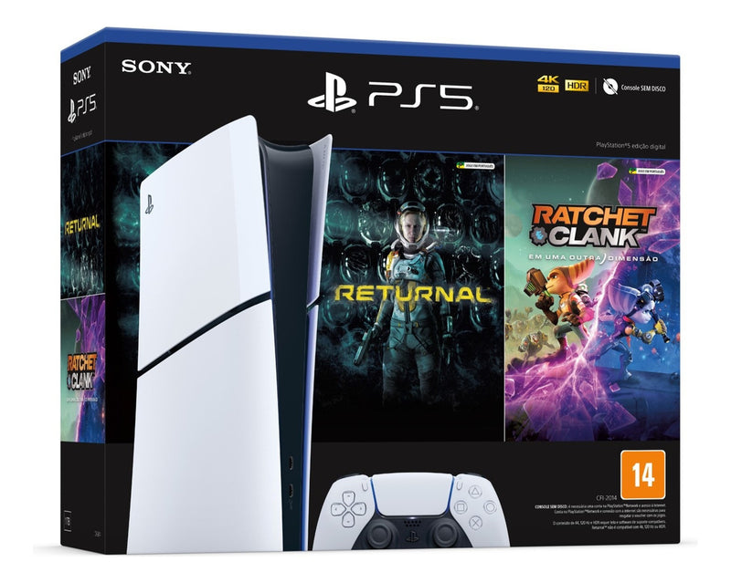 Console Sony PlayStation 5 Digital Slim 1TB – Branco + Jogos Returnal e Ratchet &amp; Clank + Controle Sem Fio DualSense Branco