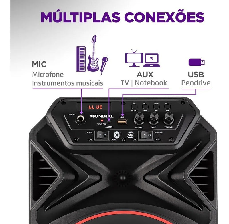 Caixa De Som Amplificada Bluetooth 250w Cm250 Cor Preto Mondial Bivolt