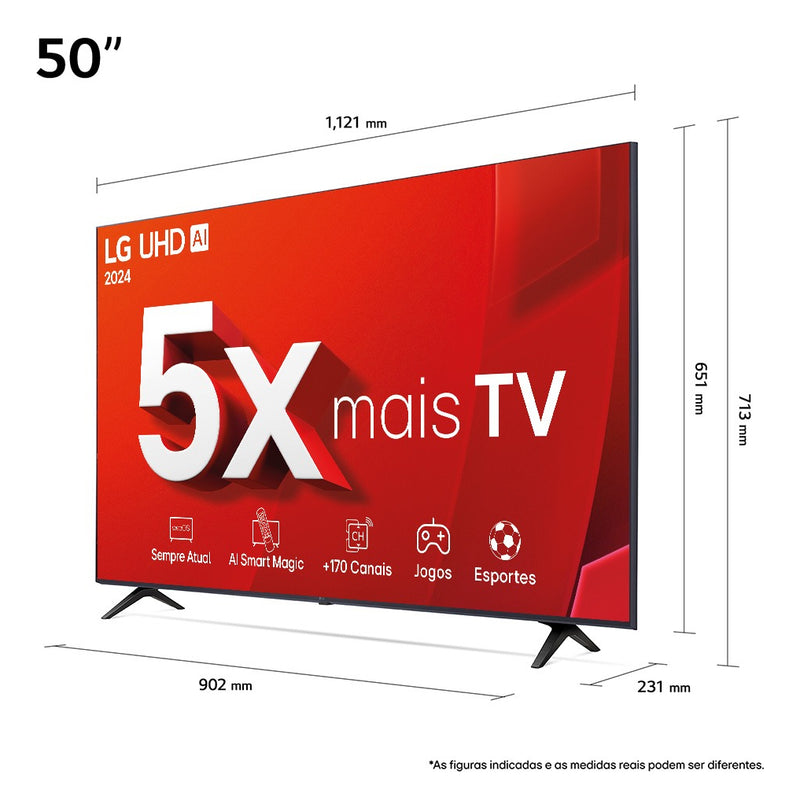 Smart TV LG 50" 4K UHD LED Alexa, ThinQ AI, HDR10, WebOS 24 Controle Smart Magic- 50UT8050