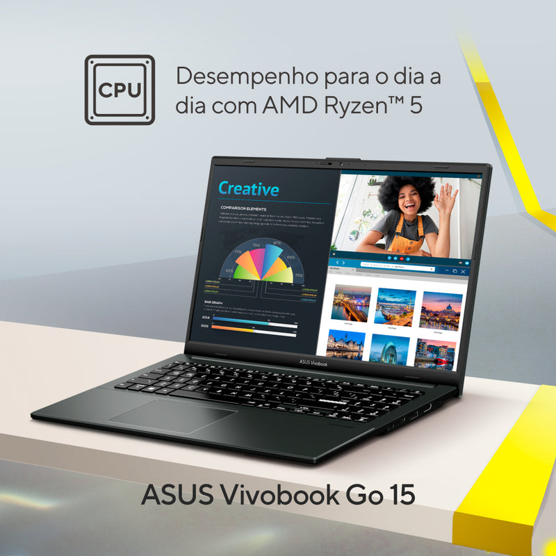 Notebook ASUS VivoBook Go 15 AMD Ryzen 5 7520U 8GB 512GB SSD KeepOS Tela 15,6" FHD Mixed Black - E1504FA-NJ732