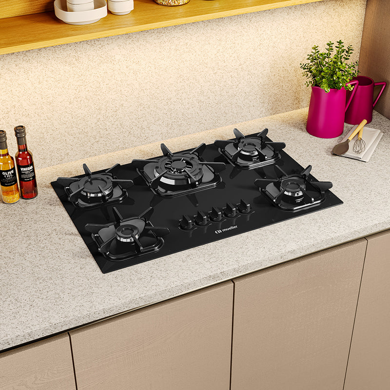 Cooktop Mueller Anafe 5 bocas Preto com Queimador Tripla chama Bivolt 127/220V