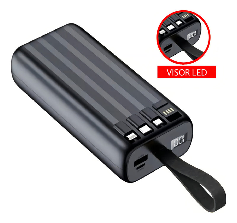 Carregador Portátil Power Bank 20.000 Universal Com Lanterna Cor Preto