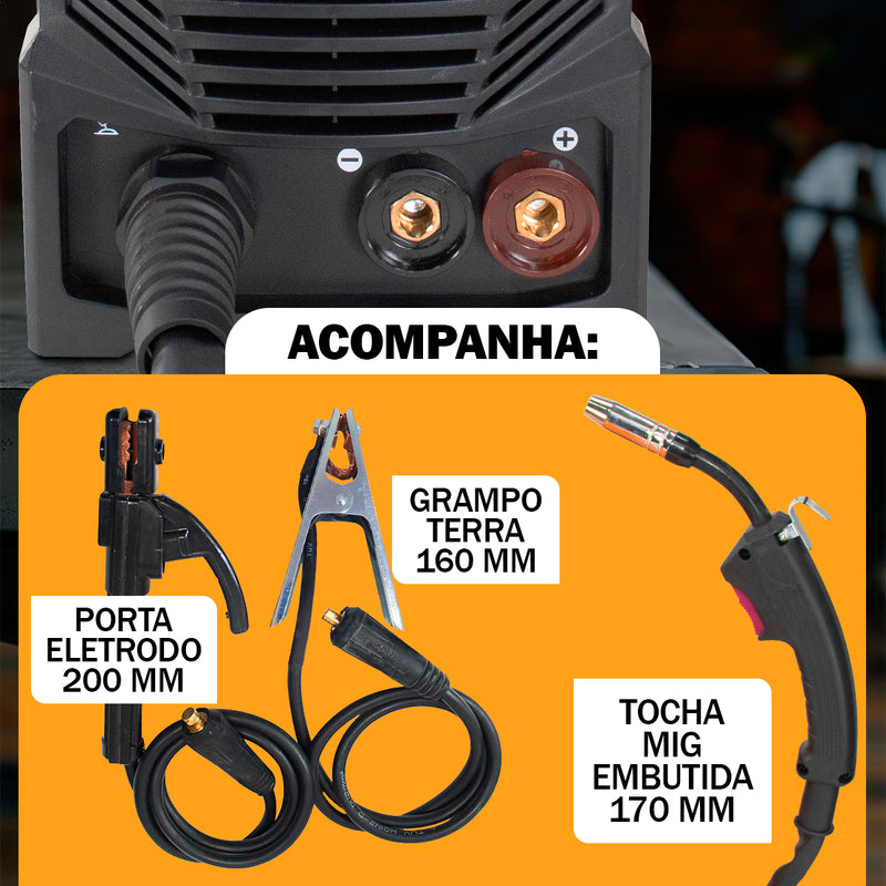 Máquina Solda Mig 150 Flex Tig Lift Mma Sem Gás Bivolt Cor Laranja/Preto Frequência 50 Hz/60 Hz 110V/220V