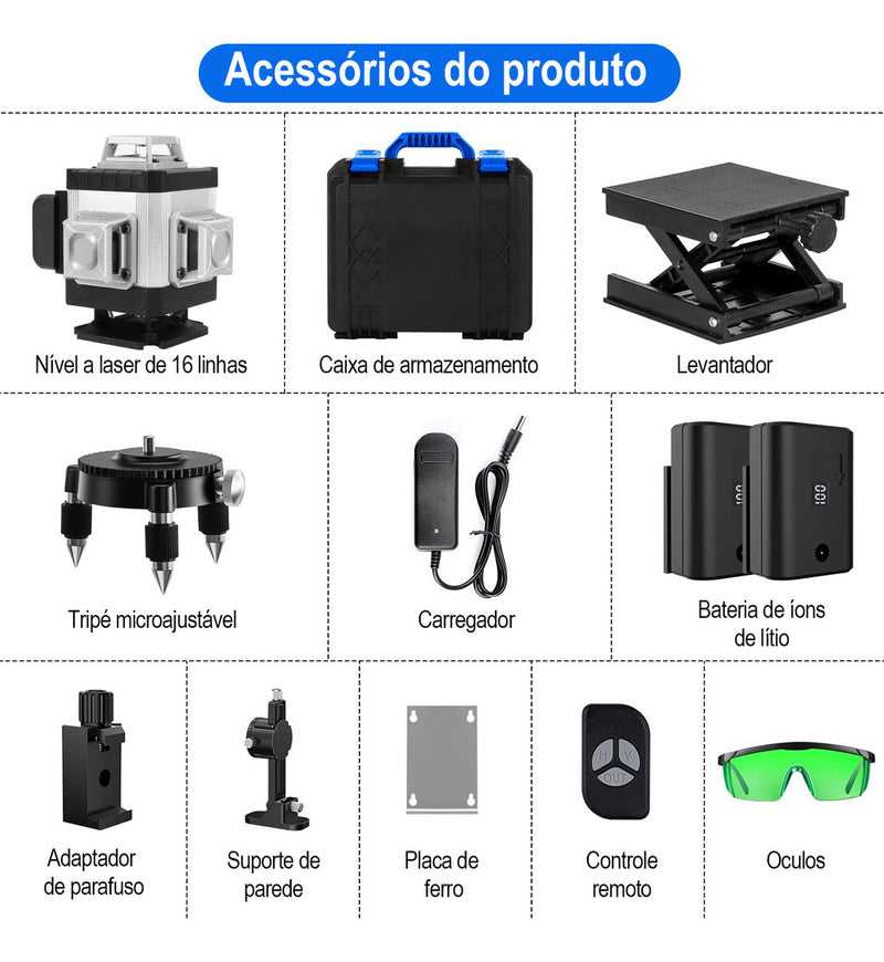 Nível A Laser 16 Linhas 2 Bateria Para Lndustrials Dobevi