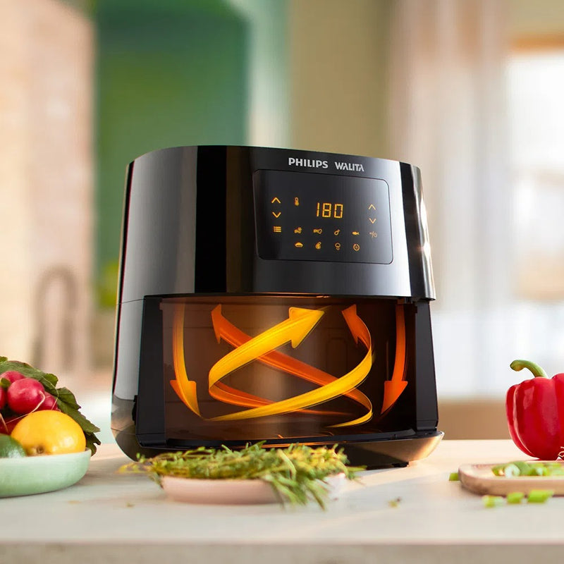 Fritadeira elétrica airfryer Philips Walita essential XL Ri9270 painel digital potência 2000W 6,2 litros preta 110v