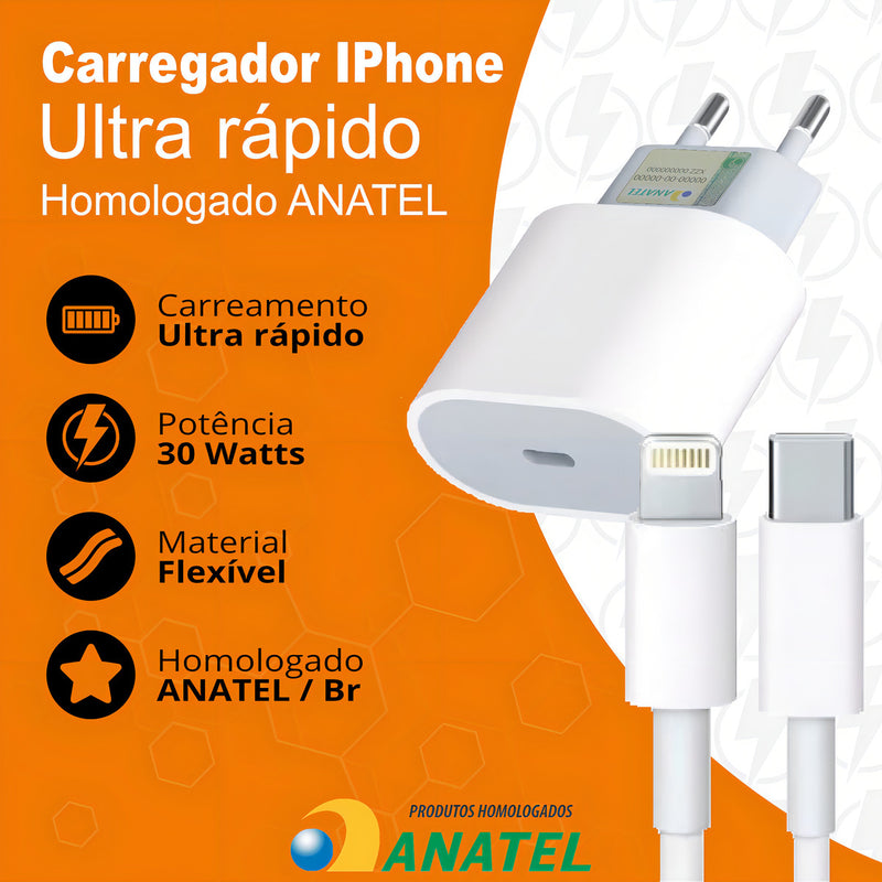 Carregador Para iPhone 30w Qualidade Premium Cor Branco