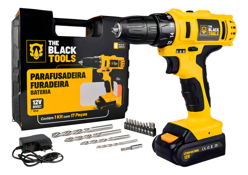 Parafusadeira Furadeira Sem Fio The Black Tools Bateria 12v Cor Amarelo e Preto Frequência 60 110V/220V