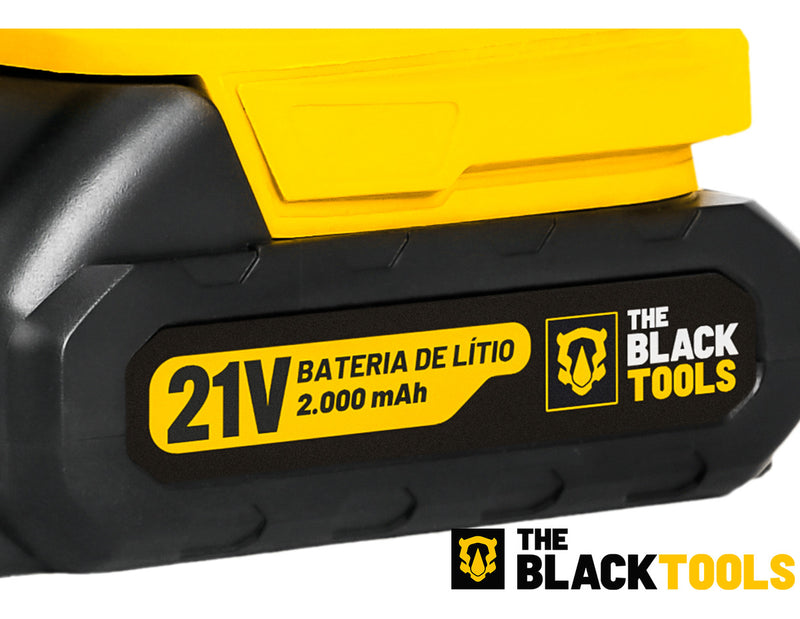 Parafusadeira Furadeira De Impacto Profissional 21v Modelo TB-21PX 2 Baterias Com Maleta The Black Tools 110/220V 60Hz Amarelo