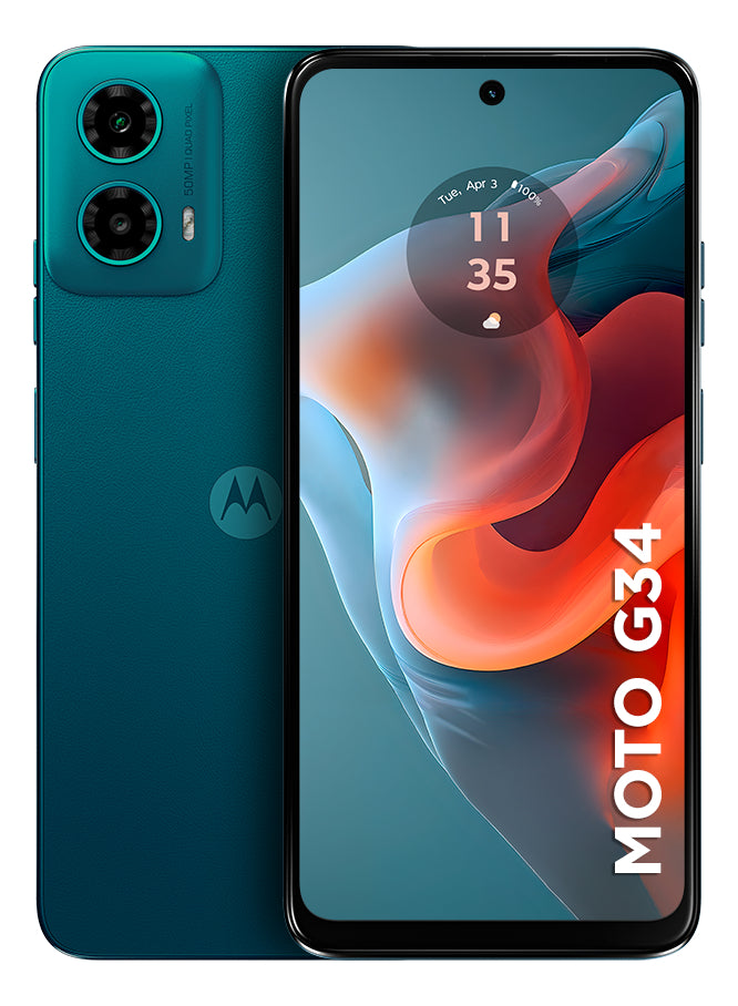 artphone Motorola Moto G34 5G - 256GB 16GB (8GB RAM+8GB Ram Boost) AI Camera 50MP NFC Verde - Vegan Leather