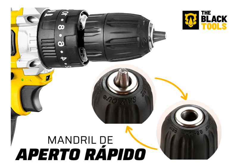 Furadeira E Parafusadeira De Impacto Bateria 21v 3/8 Tb-21pkx The Black Tools Com Maleta E Acessorios