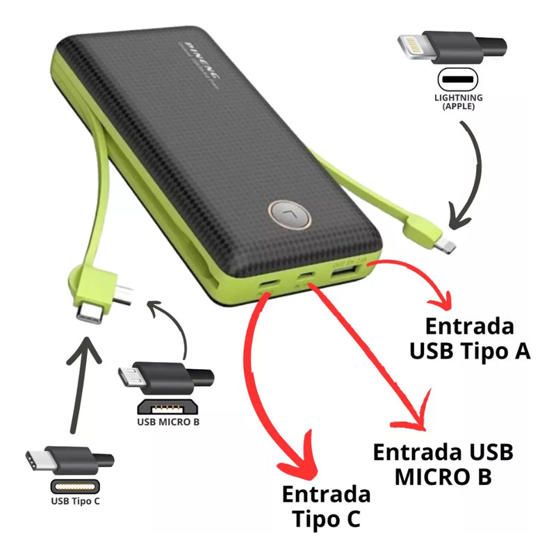 Power Bank 20.000mah Carregador Rápido Com Display Portátil Preto/branco