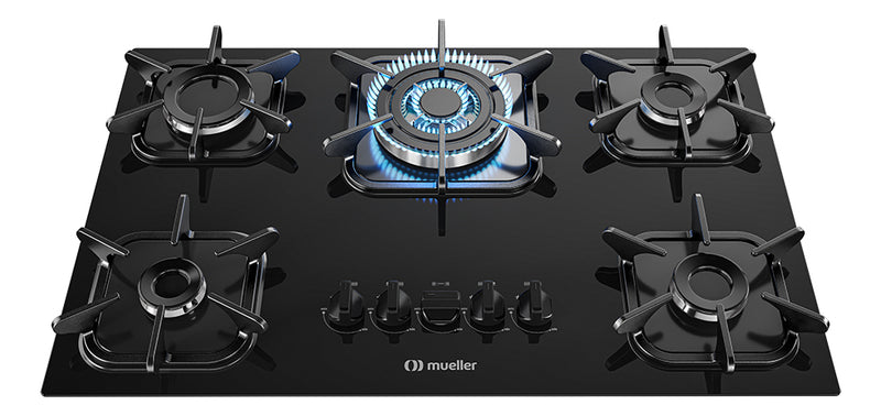 Cooktop Mueller Anafe 5 bocas Preto com Queimador Tripla chama Bivolt 127/220V