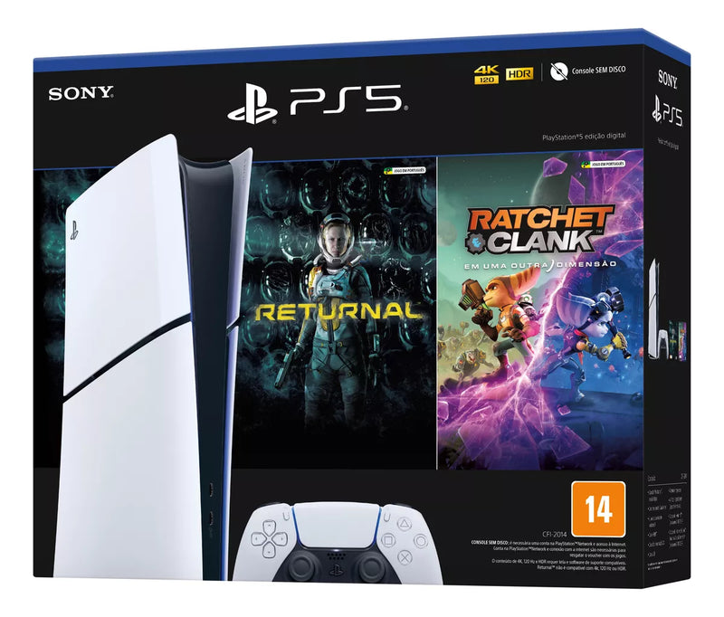 Console Sony PlayStation 5 Digital Slim 1TB – Branco + Jogos Returnal e Ratchet &amp; Clank + Controle Sem Fio DualSense Branco