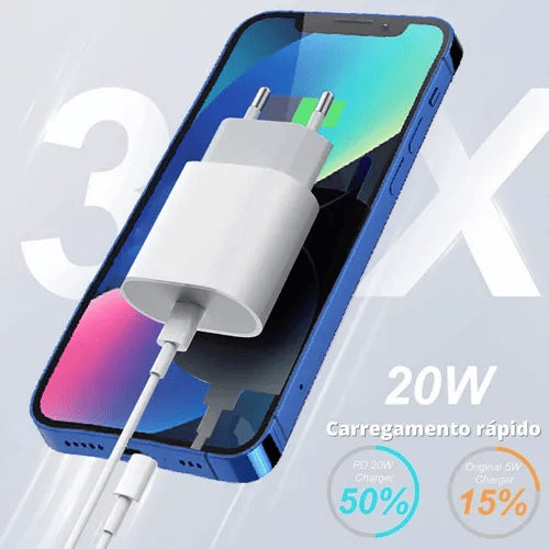 Carregador Turbo 20w Para iPhone 7 8 Plus X Xr 11 12 13 14 Pro Max Cor Branco