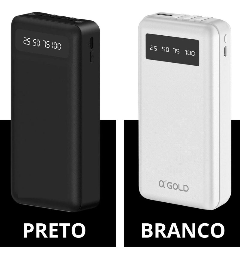 A'Gold Power Bank 20000mah Portatil Universal Turbo Carregador + Cor Preto