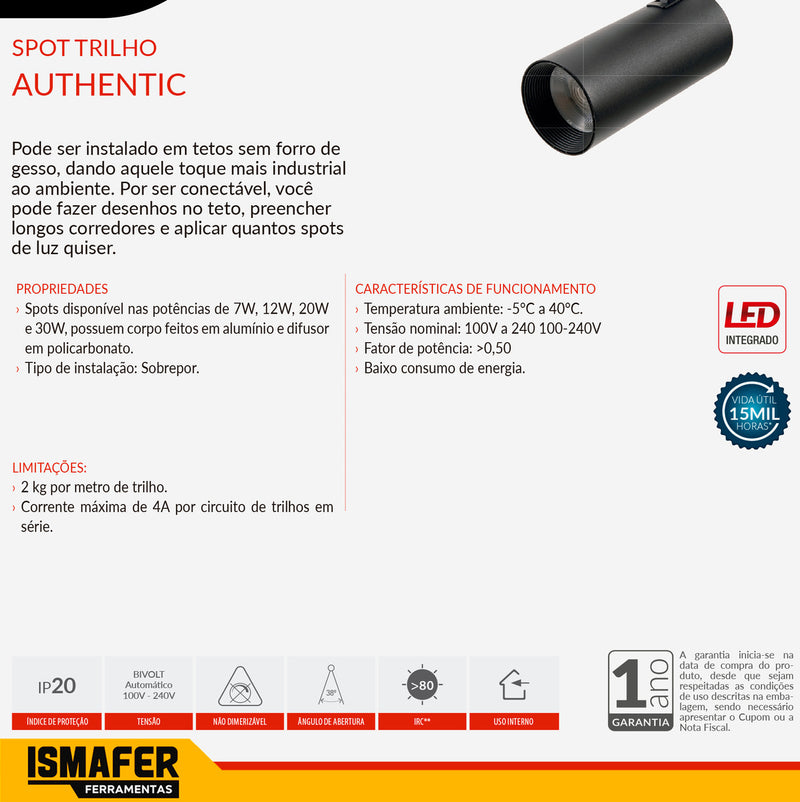 Kit 6 Spots Led 7w 3000k+ Trilho Eletrificado 2m Preto Avant