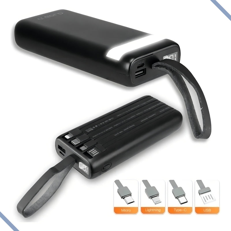 Carregador Portátil Power Bank 20.000 Universal Com Lanterna Cor Preto