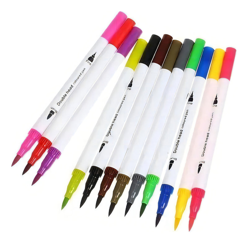 Caneta Brush Pen 24 Cores Duas Pontas Pincel Fina Canetinha