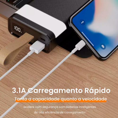 Carregador Portátil Power Bank 20.000 Universal Com Lanterna Cor Preto