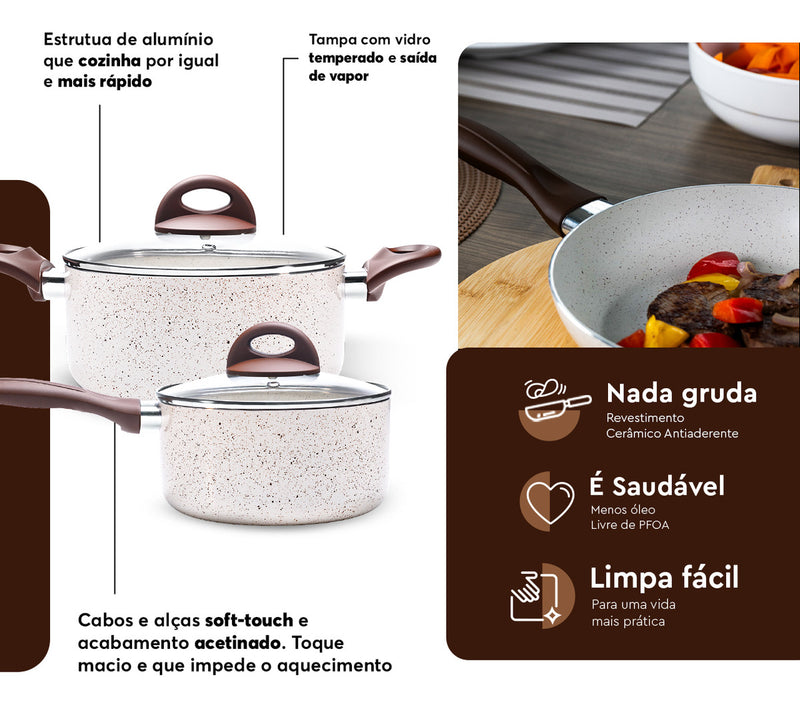 Conj de Panelas 8 Peças Ceramic Life Smart Plus Vanilla - Brinox