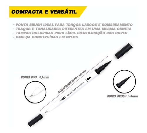 Caneta Brush Pen 24 Cores Duas Pontas Pincel Fina Canetinha