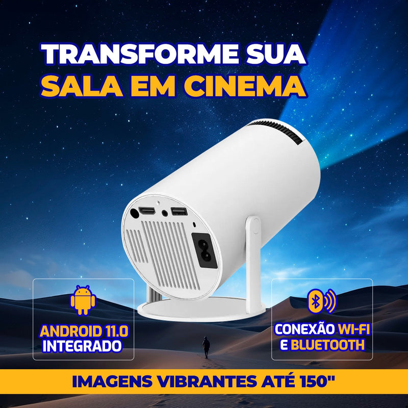 Mini Projetor Portátil 4K com Android, Wi-Fi e Full HD - Seu Cinema Smart em Qualquer Lugar