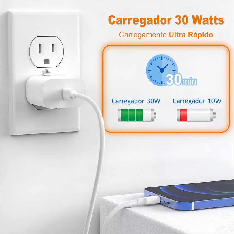 Carregador Para iPhone 30w Qualidade Premium Cor Branco