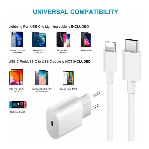 Kit Carregador Para iPhone 11 12 13 Usb C Fonte 20w + Cabo