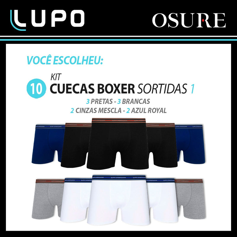 Kit 10 Cuecas Boxer Lupo Cueca Box Algodão Masculina Atacado