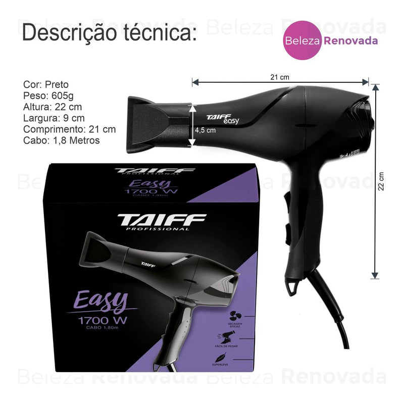 Secador De Cabelo Profissional Easy 1700w Taiff Cor Preto 110V