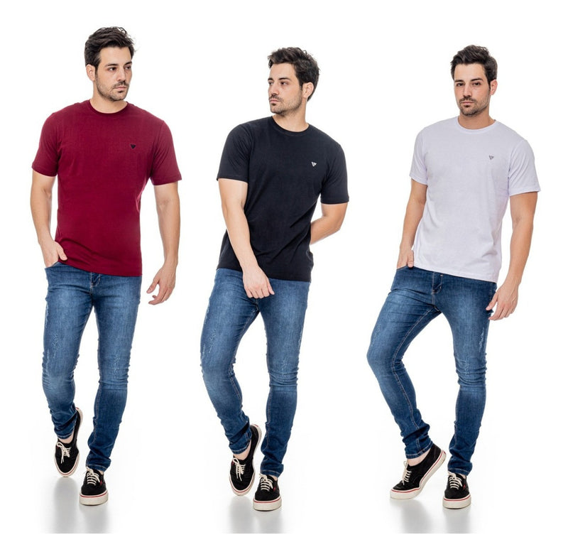 5 Camiseta Masculina Camisas Slim Voker 100% Algodão Atacado