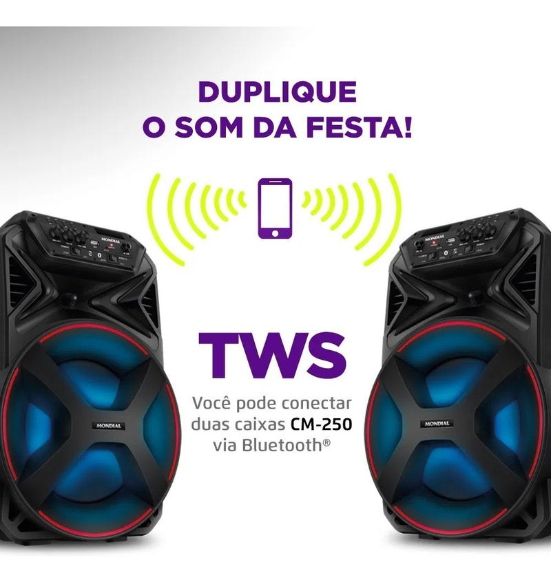 Caixa De Som Amplificada Bluetooth 250w Cm250 Cor Preto Mondial Bivolt